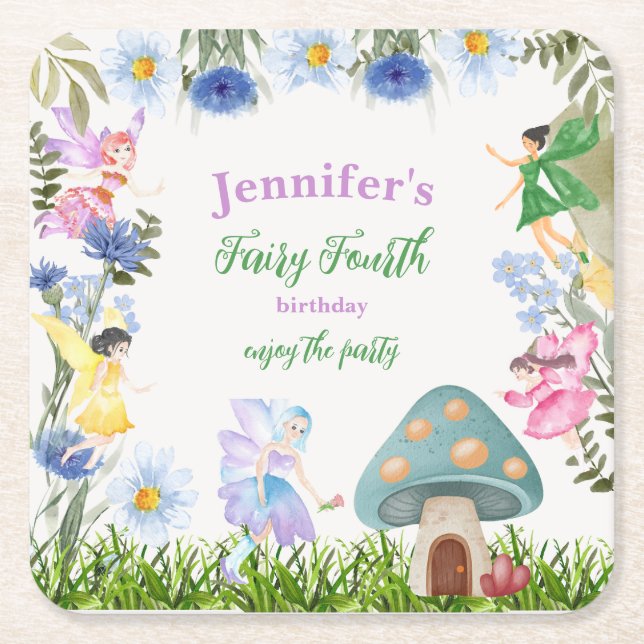 Dessous-de-verre Carré En Papier Girl's Fairy Birthday Fairies and Flowers Any Age (Devant)