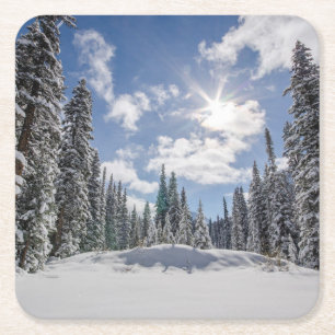 Dessous-de-verre Carré En Papier Glace et neige Sunrise Winter Snow Alberta, Cana