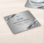Dessous-de-verre Carré En Papier Glam 25e anniversaire de Faux Metallic Silver<br><div class="desc">Dessous de verre de luxe Faux Metallic Silver Diamond 25e anniversaire.</div>