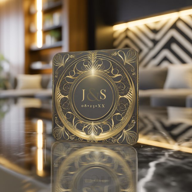 Dessous-de-verre Carré En Papier Glam Art Deco Mariage V2 ID1033 (Créateur téléchargé)