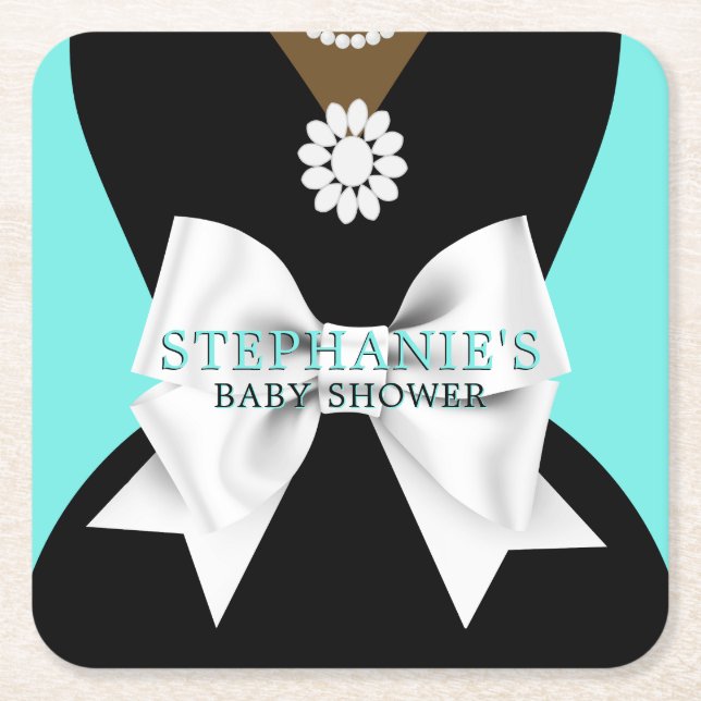 Dessous-de-verre Carré En Papier Glam Turquoise Ethnic Fancy Tiffany Thème Baby sho (Devant)