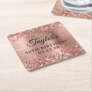 Dessous-de-verre Carré En Papier Glittery Rose Gold Foil 50e anniversaire