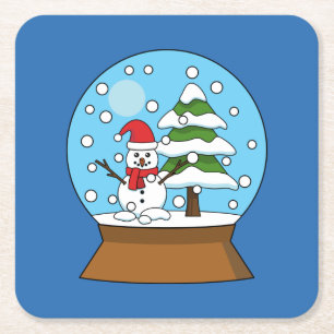 Dessous-de-verre Carré En Papier Globe de neige avec Snowman et Pine Tree