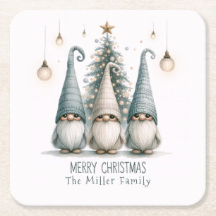 Dessous-de-verre Carré En Papier Gnome de Noël personnalisé vacances en famille