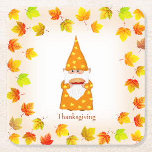 Dessous-de-verre Carré En Papier Gnome Mignon & Feuilles d'Automne Colorées
