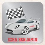 Dessous-de-verre Carré En Papier Go-Kart Race Car Racing Bar Mitzvah<br><div class="desc">Go-kart ou course automobile thème Bar Mitzvah dessous de verre en papier. Ce dessous de verre en papier Bar Mitzvah de voiture de course est élégant et moderne. Ce dessous de verre en papier Bar Mitzvah de course automobile dispose d'une voiture de course gris, drapeau à damiers noir et blanc....</div>