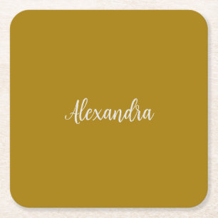 Dessous-de-verre Carré En Papier Gold Color Minimalist Plain Ajouter Nom Calligraph