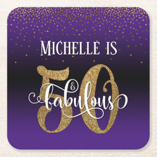 Dessous-de-verre Carré En Papier Gold Faux Parties scintillant 50 & Fabulous Purple