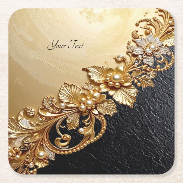 Dessous-de-verre Carré En Papier Gold Floral Embellishments Paper Coaster (Devant)