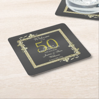 Dessous-de-verre Carré En Papier Gold Gem & Parties scintillant 50e Mariage d'or