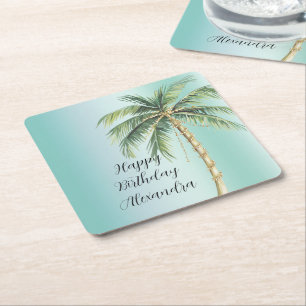 Dessous-de-verre Carré En Papier Gold Glam Tropical Palm Tree Anniversaire