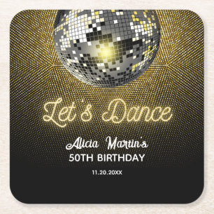 Dessous-de-verre Carré En Papier Gold Halftone Disco Ball Dansons Anniversaire