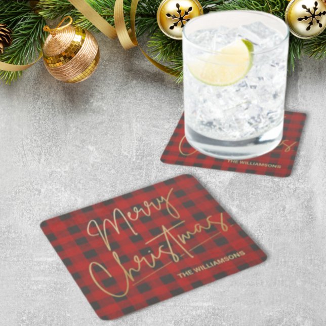 Dessous-de-verre Carré En Papier Gold Joyeux Noël Rouge Buffle (Créateur téléchargé)