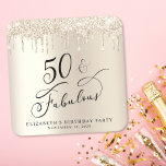 Dessous-de-verre Carré En Papier Gold Parties scintillant 50e fête d'anniversaire<br><div class="desc">Chic coutume 50ème anniversaire dessous de verre de fête avec "50 & Fabulous" dans un script de calligraphie, un arrière - plan de faux feuille d'or et gouttant de fausse parties scintillant or. Parfait pour la décoration des tables que les clients peuvent ramener à la maison comme une fête de...</div>
