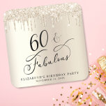 Dessous-de-verre Carré En Papier Gold Parties scintillant 60e fête d'anniversaire<br><div class="desc">Chic coutume 60e anniversaire dessous de verre de fête avec "60 & Fabulous" dans un élégant script de calligraphie,  un faux arrière - plan or et goutte d'or fausse parties scintillant. Parfait pour la décoration des tables que les clients peuvent ramener à la maison comme une fête de souvenir.</div>
