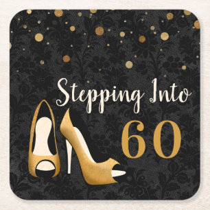 Dessous-de-verre Carré En Papier Gold Stepping in 60 Fête d'anniversaire de la femm