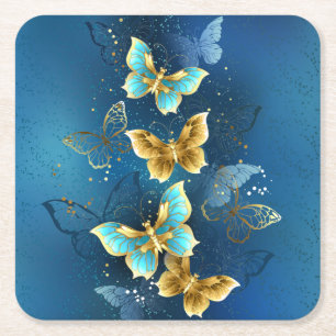 Dessous-de-verre Carré En Papier Golden butterflies
