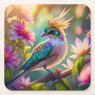 Dessous-de-verre Carré En Papier Golden Crested Green Headed Finch Imaginaire Oisea