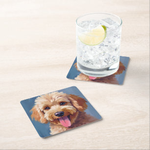 Dessous-de-verre Carré En Papier Golden Doodle   Peinture aquarelle de chien animal