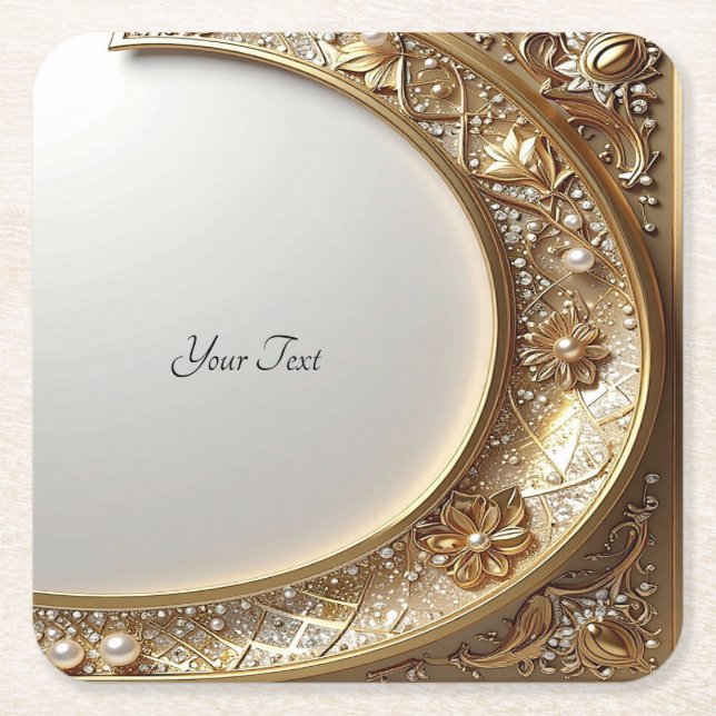 Dessous-de-verre Carré En Papier Golden Ornate Frame Paper Coaster (Devant)