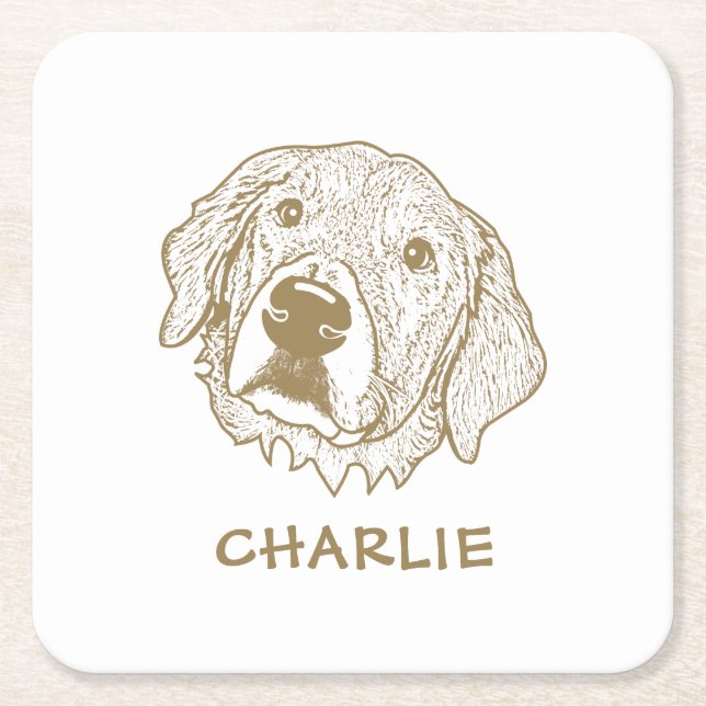 Dessous-de-verre Carré En Papier Golden Retriever Chien Personnalisé (Devant)