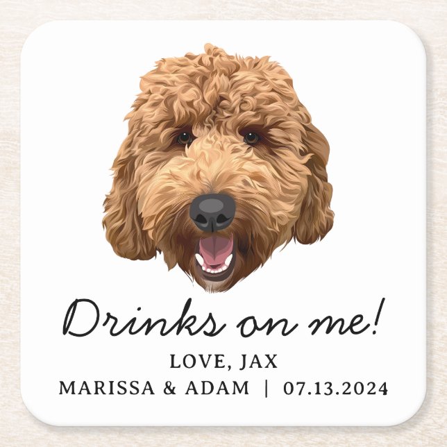 Dessous-de-verre Carré En Papier Goldendoodle Labradoodle Mariage Dessous de verre  (Devant)