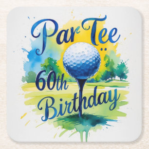 Dessous-de-verre Carré En Papier Golf 60e anniversaire pour Golfer avec balle et te