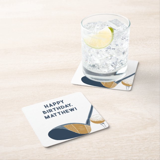 Dessous-de-verre Carré En Papier Golf Club and Ball Personalized Golfers Birthday (En situation)