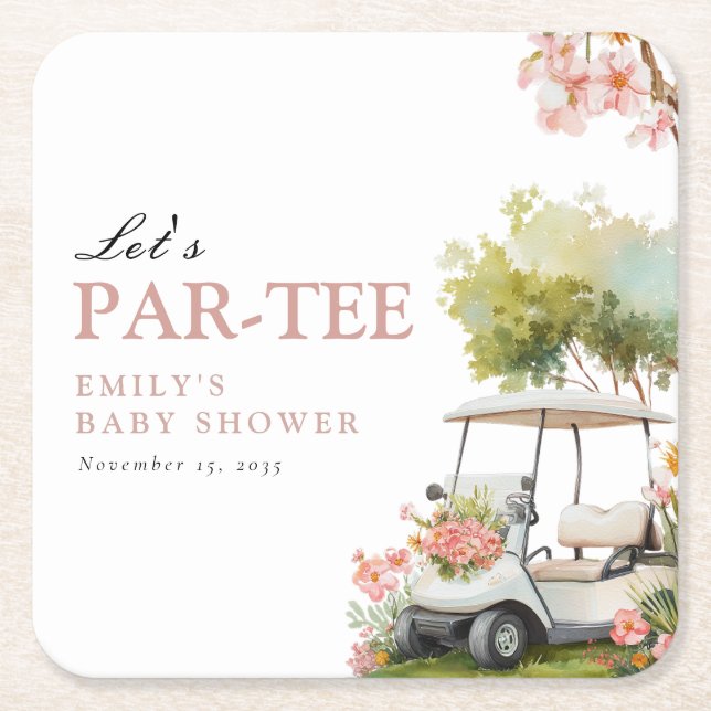 Dessous-de-verre Carré En Papier Golf Let's Par-tee Girl Baby Shower (Devant)