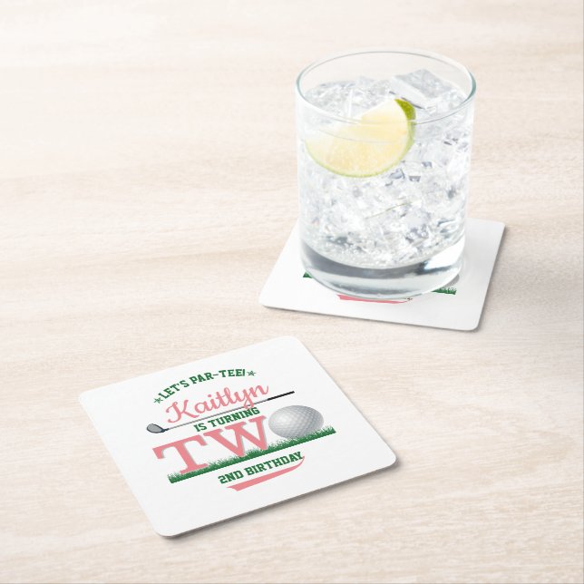 Dessous-de-verre Carré En Papier Golf PAR-TEE 2e anniversaire (En situation)
