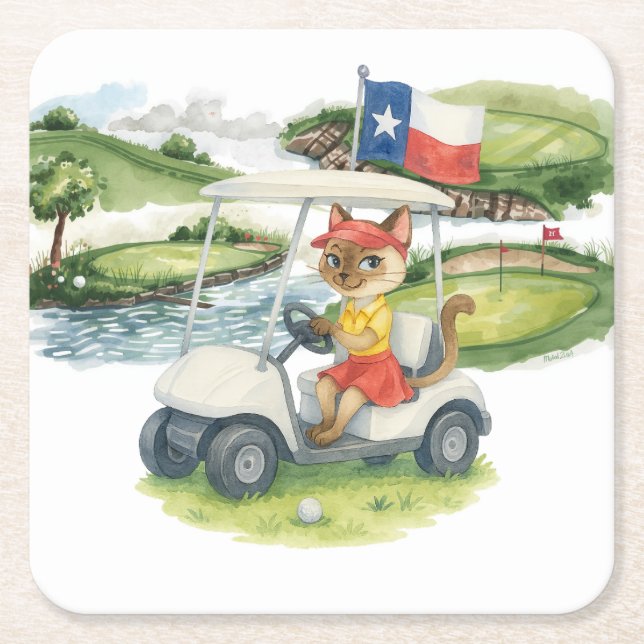 Dessous-de-verre Carré En Papier Golf Texas Thème pour Amoureux de les chats (Devant)