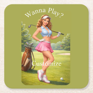 Dessous-de-verre Carré En Papier Golfeuse féminine en forme Thunder_Cove