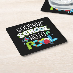Dessous-de-verre Carré En Papier GoodBye School Hello Pool Dernier Jour De L'École