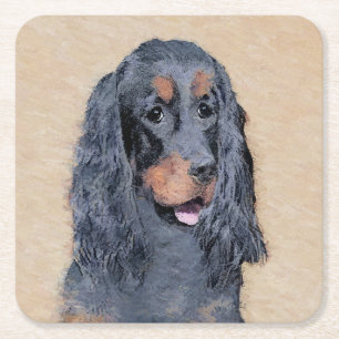 Dessous-de-verre Carré En Papier Gordon Setter Peinture - Joli art original chien