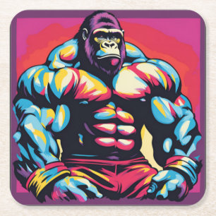 Dessous-de-verre Carré En Papier Gorilla Bodybuilder Lifter Pop Art Dessin