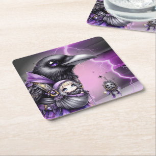 Dessous-de-verre Carré En Papier Goth Purple Black Halloween Baby shower d'événemen