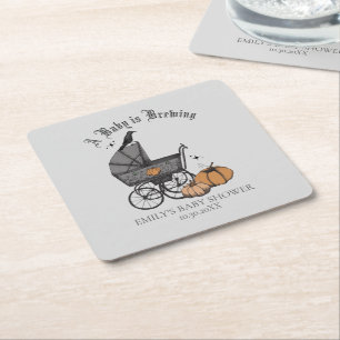 Dessous-de-verre Carré En Papier Gothic Grey Un bébé brasse un Baby shower d'automn