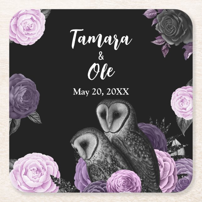 Dessous-de-verre Carré En Papier Gothic Owls Wedding (Devant)