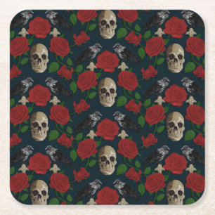 Dessous-de-verre Carré En Papier Gothique foncé Grungy Rose Vins Corbeau crâne roug