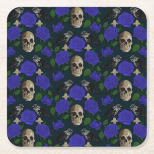 Dessous-de-verre Carré En Papier Gothique foncé Grungy Vins Roses Corbeau bleu crân