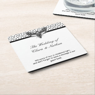 Dessous-de-verre Carré En Papier Gothique Moth Mariage crâne - Dark Elegant