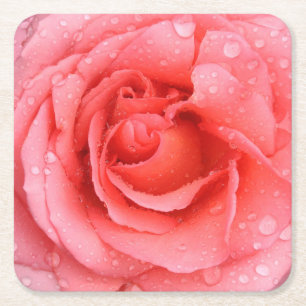 Dessous-de-verre Carré En Papier Gouttes d'eau de rose rouge romantique