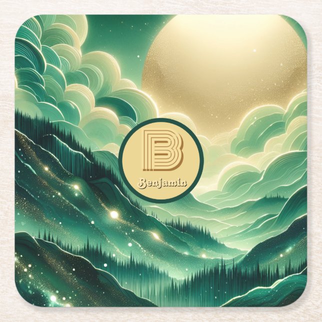 Dessous-de-verre Carré En Papier Gradient Emerald Kelly Parties scintillant verte M (Devant)