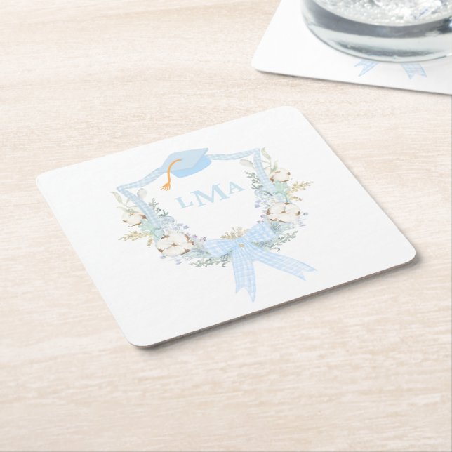 Dessous-de-verre Carré En Papier Graduation En vichy Monogramme du sud de Preppy (Incliné)