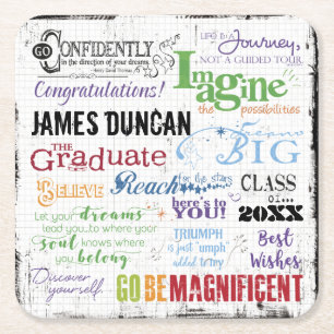 Dessous-de-verre Carré En Papier Graduation personnalisée Word Art