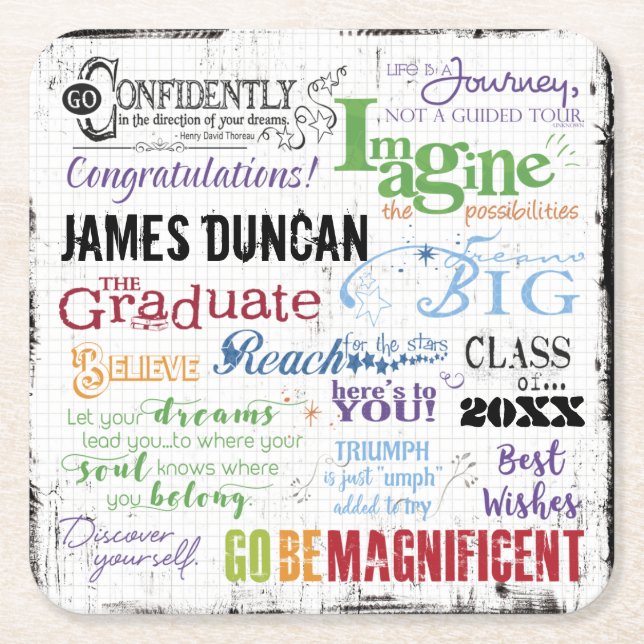 Dessous-de-verre Carré En Papier Graduation personnalisée Word Art (Devant)