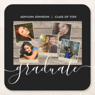 Dessous-de-verre Carré En Papier Graduation Photo Collage Black Félicats Personnali