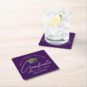 Dessous-de-verre Carré En Papier Gradué noir violet fête de graduation personnalisé