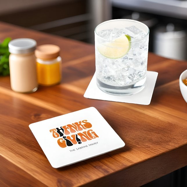 Dessous-de-verre Carré En Papier Graffiti blanc moderne Thanksgiving automne automn (Créateur téléchargé)