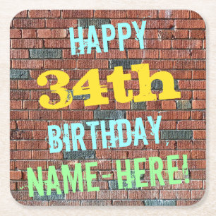 Dessous-de-verre Carré En Papier Graffiti muraux de briques inspiré 34ème anniversa